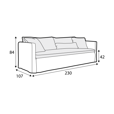 Canapé SITS 3 places pur lin Lill avec jupette - Dimensions I Axodeco.fr