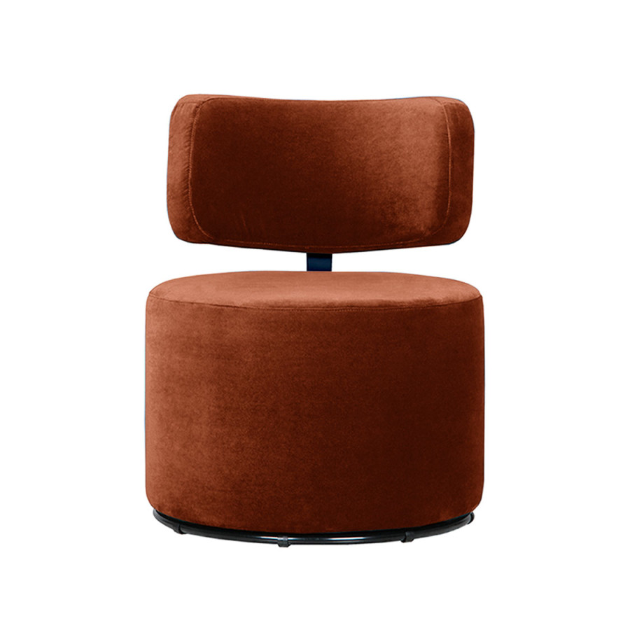 Fauteuil SITS en velours Mokka coloris rust avec pied pivotant - Vue de face I Axodeco.fr