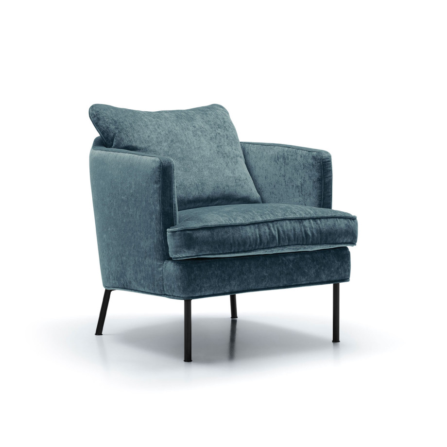 Fauteuil SITS en velours chenillé Julia coloris Turquoise avec pieds métal - Vue latérale I Axodeco.fr