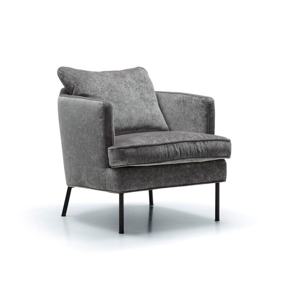 Fauteuil SITS en velours chenillé Julia coloris Grey avec pieds métal - Vue latérale I Axodeco.fr