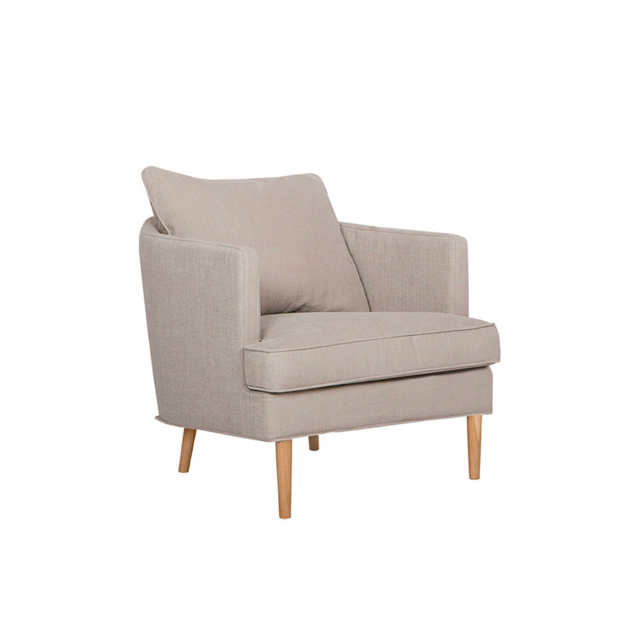 Fauteuil SITS en tissu naturel coton/lin Julia coloris light beige avec pieds bois - Vue latérale I Axodeco.fr