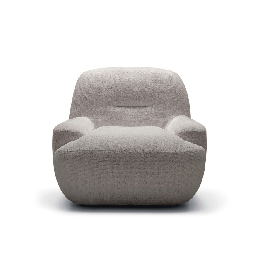 Fauteuil SITS en tissu chenille 100% recyclé Uma coloris light grey avec pied pivotant - Vue latérale I Axodeco.fr