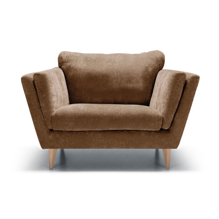 Fauteuil SITS en velours chenille Nova avec pieds bois coloris teddy brown - Vue de face I Axodeco.fr